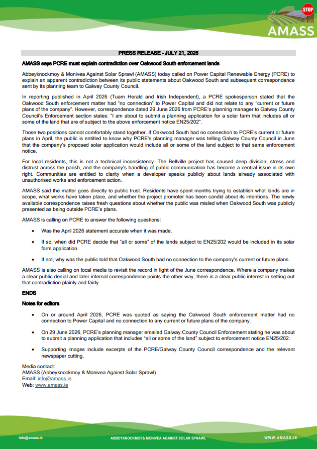 21 July 2026 – AMASS Press Release on PCRE Oakwood South contradiction