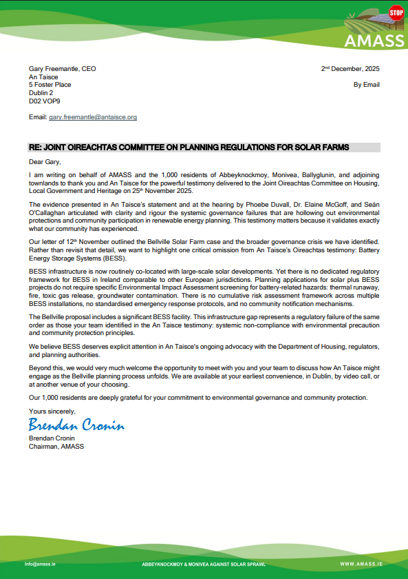 2 December 2025 – AMASS Follow-up Letter to An Taisce