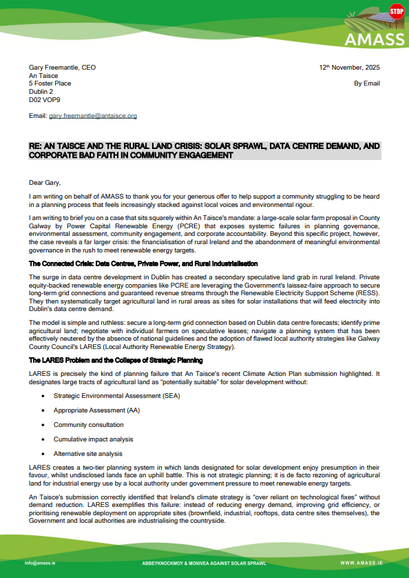 November 12, 2025 – AMASS Letter to An Taisce