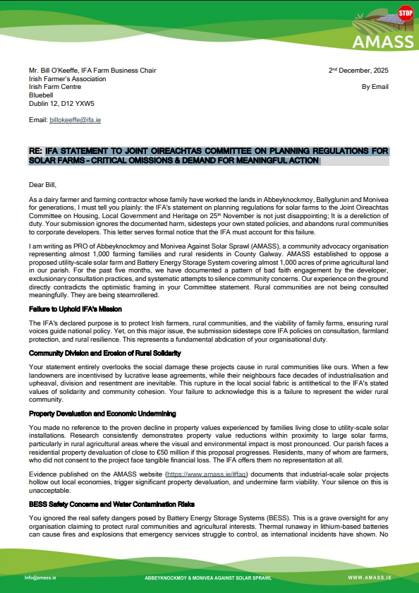 2 December 2025 – AMASS Letter to the Irish Farmers' Association