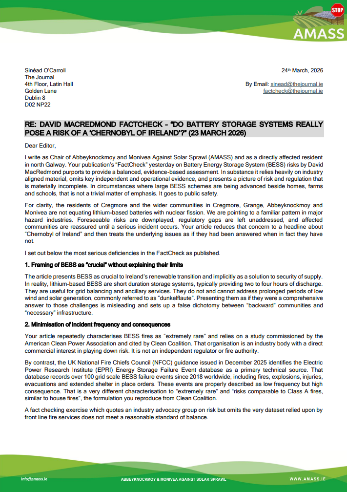 24 March 2026 – AMASS Rebuttal to The Journal FactCheck on BESS Safety