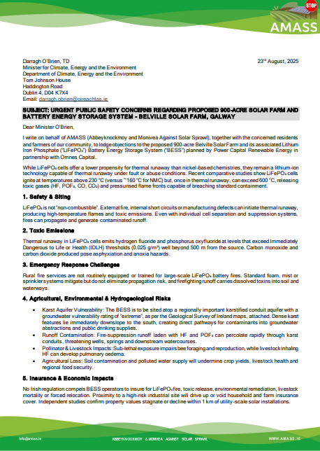 Letter to Minister O'Brien