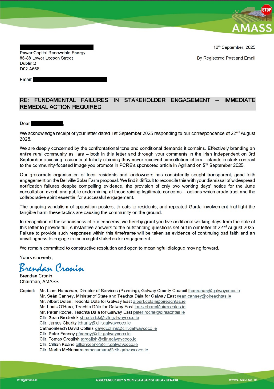 Letter to Power Capital Renewable Energy, September 12, 2025