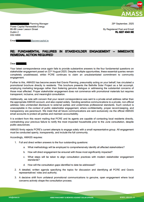 AMASS Letter to PCRE, October 10, 2025