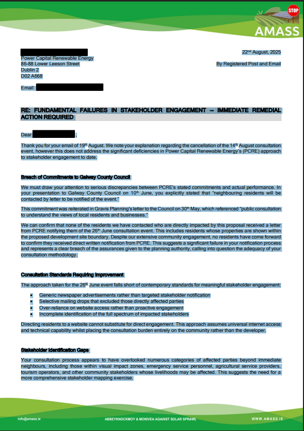 Letter to Power Capital Renewable Energy